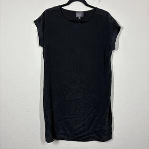 Leo & Sage Size Small Silk T-Shirt Dress Black Crew Neck Pullover Cap Sleeveless